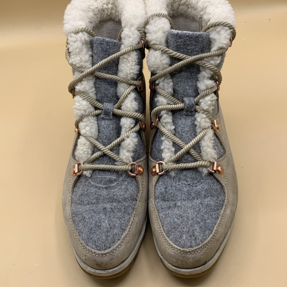 Sorel Sneakchic Alpine Womens Size 8.5 Beige Gray Leather Sherpa Snow Boots - Picture 7 of 10